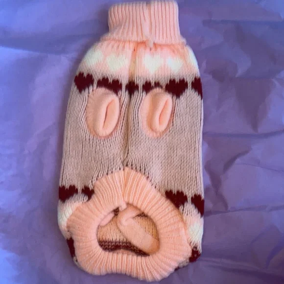 Pink Dog Sweater with hearts Small - Picture 3 of 7